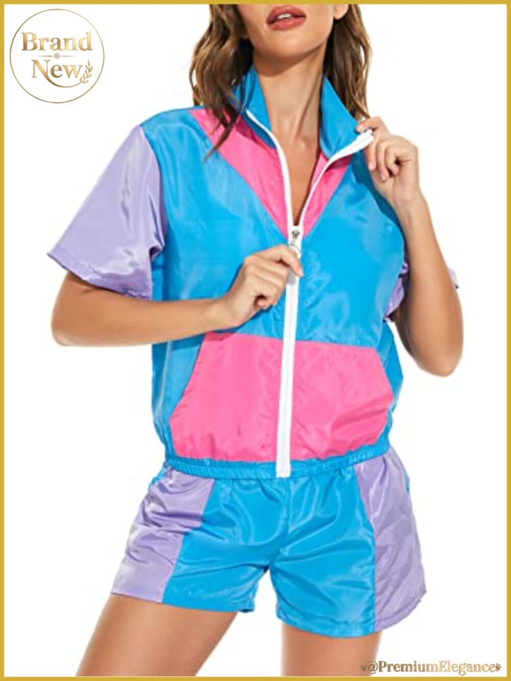 Women's Color Block Windbreaker 2 Piece Tracksuit Set Zip Front